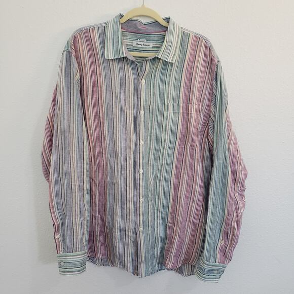 Tommy Bahama Men's Size XL 100% Linen Multicolor Striped Long Sleeve Button Down - Picture 1 of 7